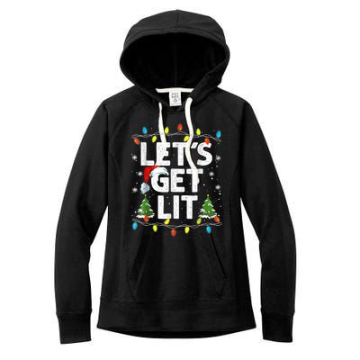 Lets Get Lit Funny Christmas Lights Tree Santa Hat Pajama Women's Fleece Hoodie