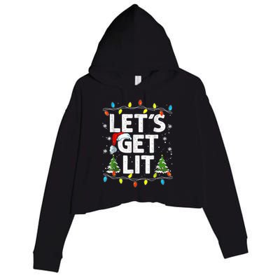 Lets Get Lit Funny Christmas Lights Tree Santa Hat Pajama Crop Fleece Hoodie