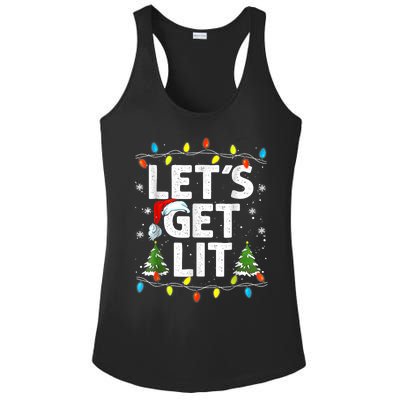 Lets Get Lit Funny Christmas Lights Tree Santa Hat Pajama Ladies PosiCharge Competitor Racerback Tank