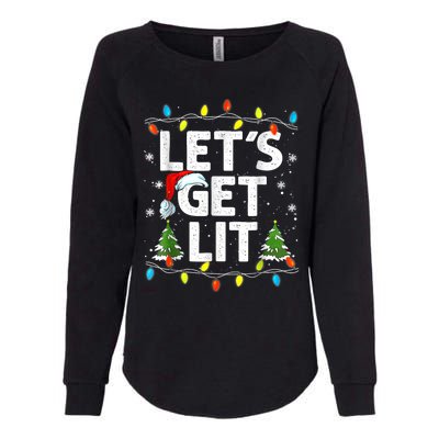 Lets Get Lit Funny Christmas Lights Tree Santa Hat Pajama Womens California Wash Sweatshirt