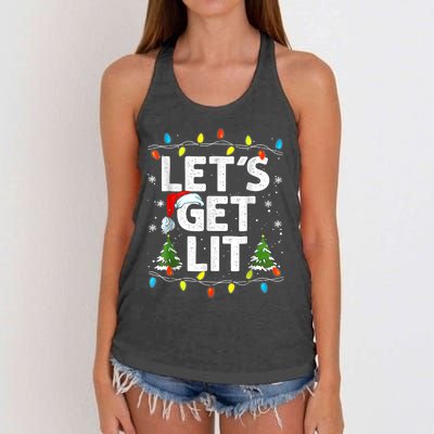 Lets Get Lit Funny Christmas Lights Tree Santa Hat Pajama Women's Knotted Racerback Tank