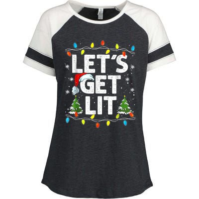 Lets Get Lit Funny Christmas Lights Tree Santa Hat Pajama Enza Ladies Jersey Colorblock Tee