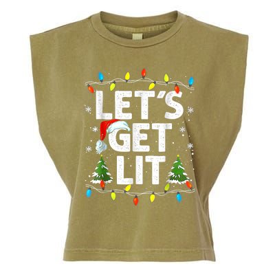 Lets Get Lit Funny Christmas Lights Tree Santa Hat Pajama Garment-Dyed Women's Muscle Tee