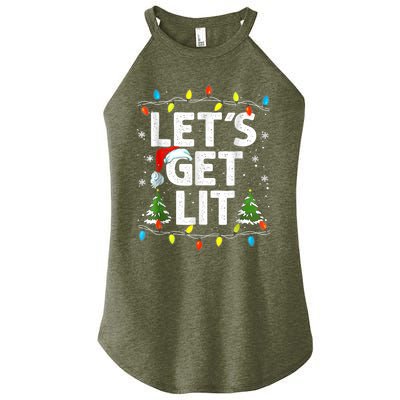 Lets Get Lit Funny Christmas Lights Tree Santa Hat Pajama Women's Perfect Tri Rocker Tank