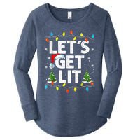 Lets Get Lit Funny Christmas Lights Tree Santa Hat Pajama Women's Perfect Tri Tunic Long Sleeve Shirt