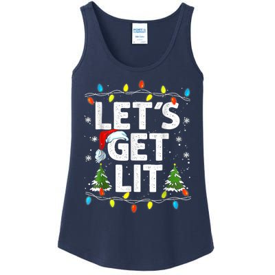 Lets Get Lit Funny Christmas Lights Tree Santa Hat Pajama Ladies Essential Tank