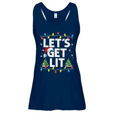 Lets Get Lit Funny Christmas Lights Tree Santa Hat Pajama Ladies Essential Flowy Tank