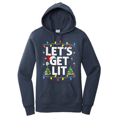 Lets Get Lit Funny Christmas Lights Tree Santa Hat Pajama Women's Pullover Hoodie