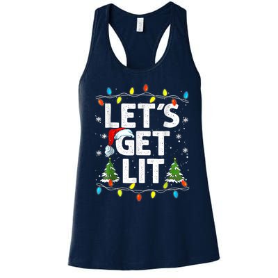 Lets Get Lit Funny Christmas Lights Tree Santa Hat Pajama Women's Racerback Tank