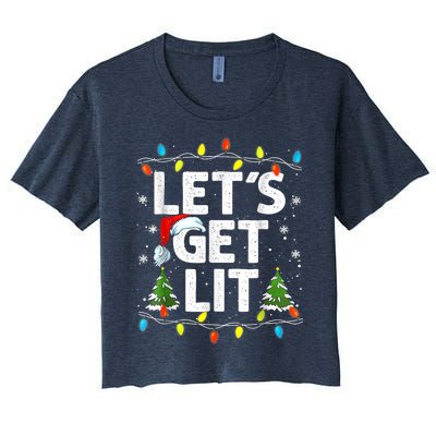 Lets Get Lit Funny Christmas Lights Tree Santa Hat Pajama Women's Crop Top Tee