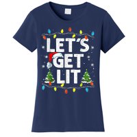 Lets Get Lit Funny Christmas Lights Tree Santa Hat Pajama Women's T-Shirt