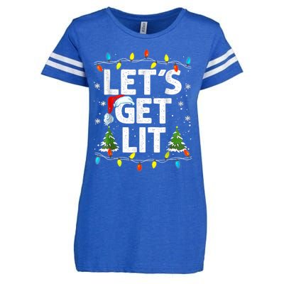 Lets Get Lit Funny Christmas Lights Tree Santa Hat Pajama Enza Ladies Jersey Football T-Shirt