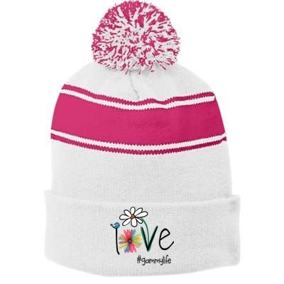 Love Gammy Life Art Flower Stripe Pom Pom Beanie