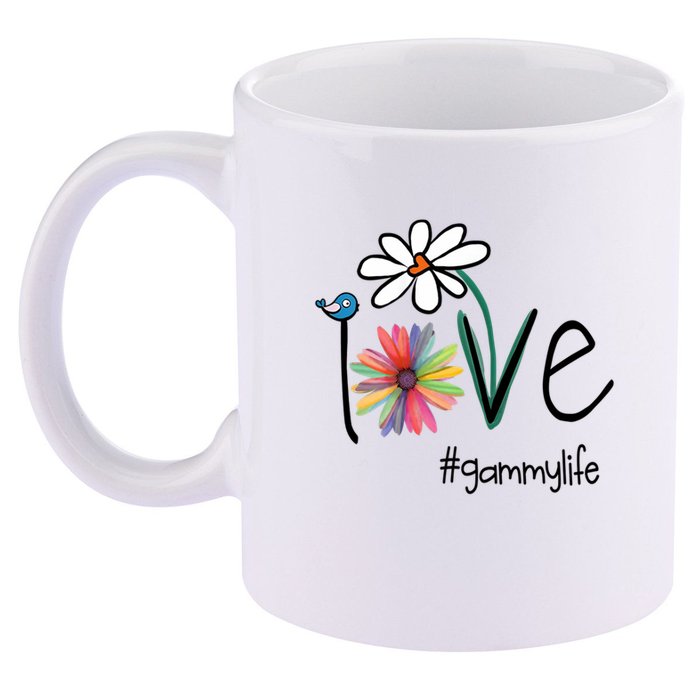 Love Gammy Life Art Flower 11oz C Handle Ceramic Mug