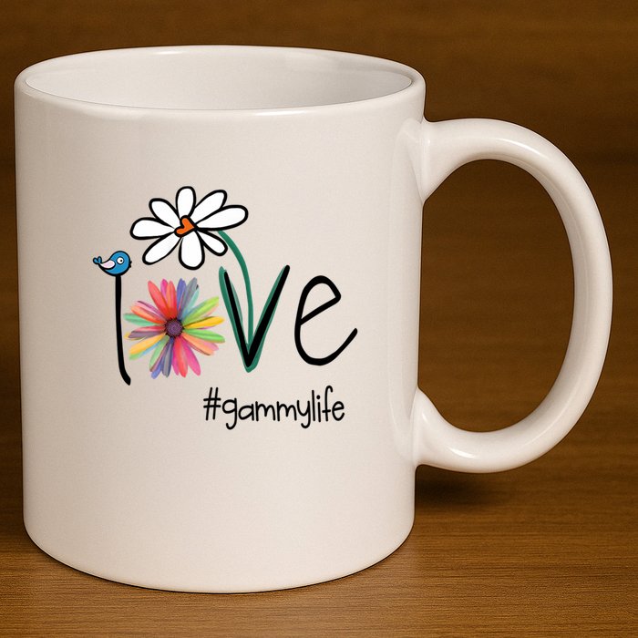 Love Gammy Life Art Flower 11oz C Handle Ceramic Mug