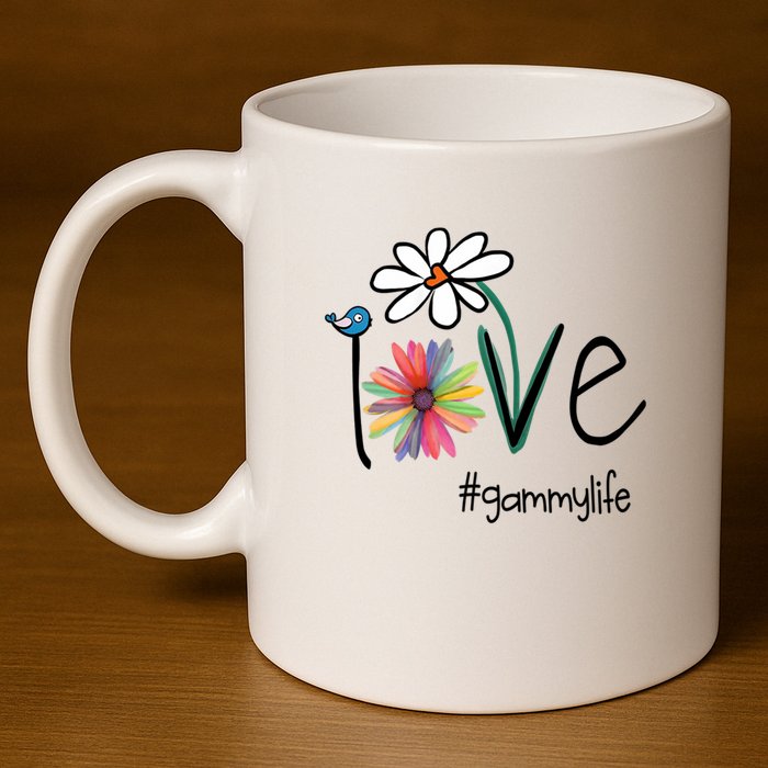 Love Gammy Life Art Flower 11oz C Handle Ceramic Mug