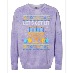 LetS Get Lit Ugly Hanukkah Chanukah Jewish Orah Gift Colorblast Crewneck Sweatshirt