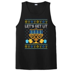 LetS Get Lit Ugly Hanukkah Chanukah Jewish Orah Gift PosiCharge Competitor Tank