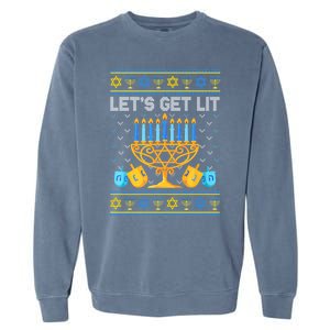 LetS Get Lit Ugly Hanukkah Chanukah Jewish Orah Gift Garment-Dyed Sweatshirt