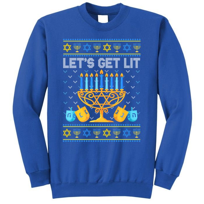 LetS Get Lit Ugly Hanukkah Chanukah Jewish Orah Gift Tall Sweatshirt