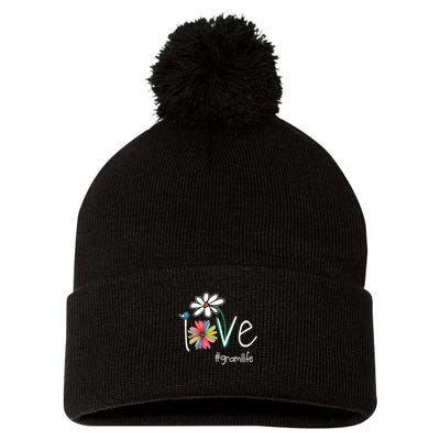 Love Grami Life Art Flower Color Pom Pom 12in Knit Beanie