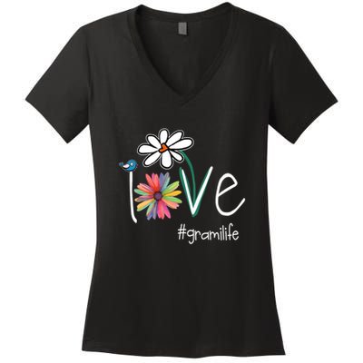 Love Grami Life Art Flower Color Women's V-Neck T-Shirt