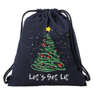 LetS Get Lit Christmas Tree Graphic Funny Gift Drawstring Bag