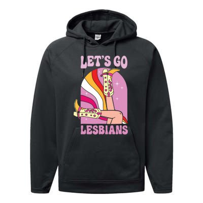 Lets Go Lesbians Lgbtq Lesbian Pride Month Cowgirl Performance Fleece Hoodie