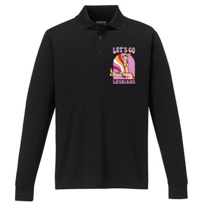 Lets Go Lesbians Lgbtq Lesbian Pride Month Cowgirl Performance Long Sleeve Polo