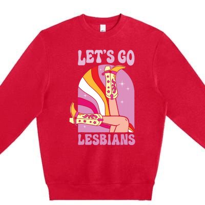 Lets Go Lesbians Lgbtq Lesbian Pride Month Cowgirl Premium Crewneck Sweatshirt