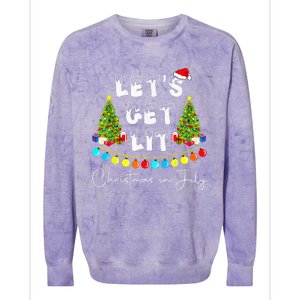 Lets Get Lit Christmas In July Santa Hat Xmas Tree Colorblast Crewneck Sweatshirt