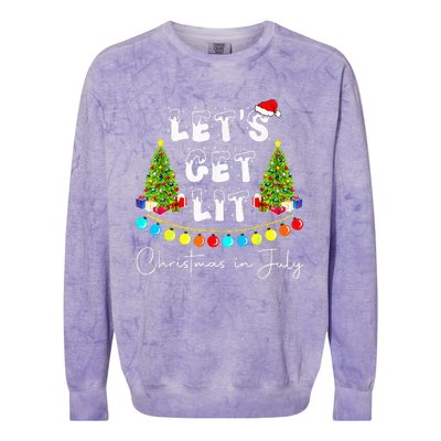 Lets Get Lit Christmas In July Santa Hat Xmas Tree Colorblast Crewneck Sweatshirt