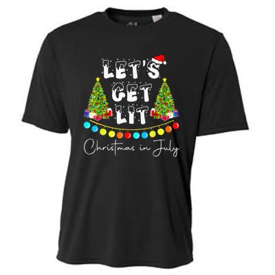 Lets Get Lit Christmas In July Santa Hat Xmas Tree Cooling Performance Crew T-Shirt