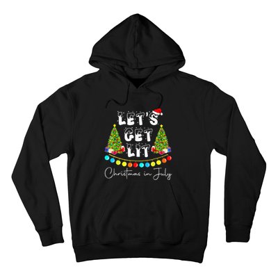 Lets Get Lit Christmas In July Santa Hat Xmas Tree Hoodie