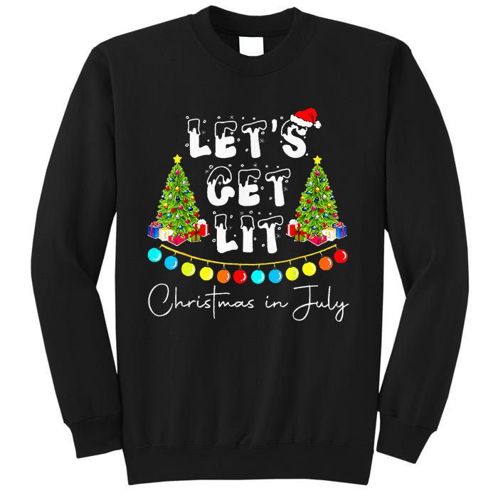 Lets Get Lit Christmas In July Santa Hat Xmas Tree Sweatshirt