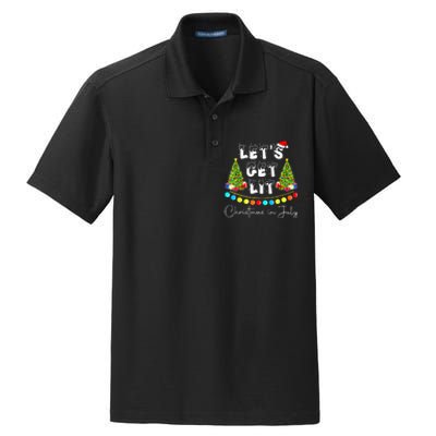 Lets Get Lit Christmas In July Santa Hat Xmas Tree Dry Zone Grid Polo