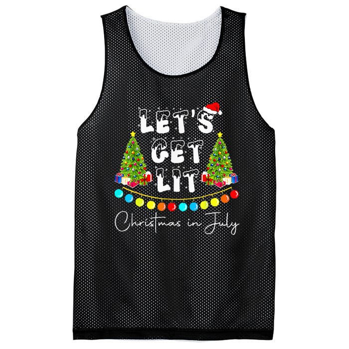 Lets Get Lit Christmas In July Santa Hat Xmas Tree Mesh Reversible Basketball Jersey Tank