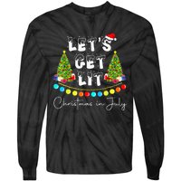 Lets Get Lit Christmas In July Santa Hat Xmas Tree Tie-Dye Long Sleeve Shirt