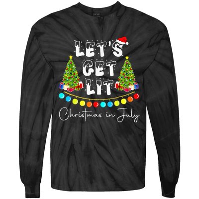 Lets Get Lit Christmas In July Santa Hat Xmas Tree Tie-Dye Long Sleeve Shirt