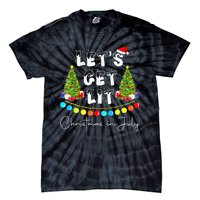 Lets Get Lit Christmas In July Santa Hat Xmas Tree Tie-Dye T-Shirt