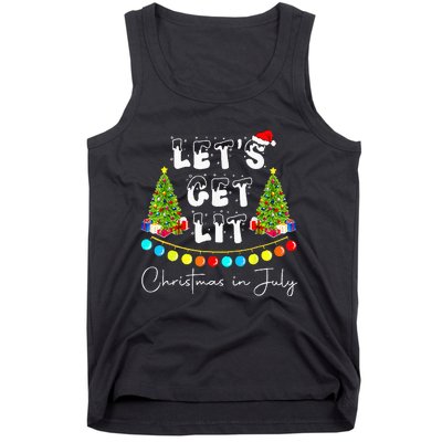 Lets Get Lit Christmas In July Santa Hat Xmas Tree Tank Top