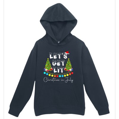 Lets Get Lit Christmas In July Santa Hat Xmas Tree Urban Pullover Hoodie