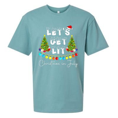 Lets Get Lit Christmas In July Santa Hat Xmas Tree Sueded Cloud Jersey T-Shirt