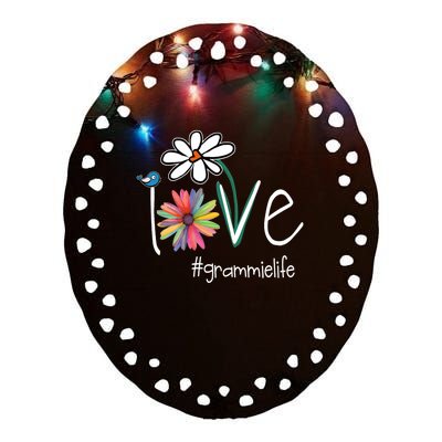 Love Grammie Life Art Flower Color Ceramic Oval Ornament