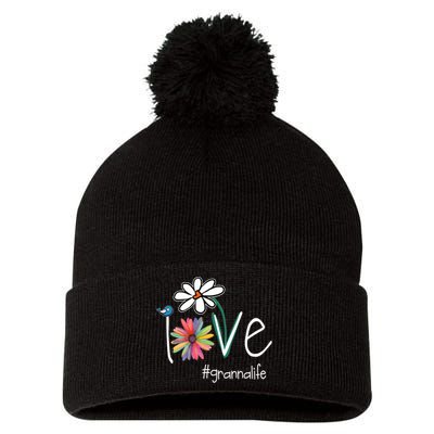 Love Granna Life Art Flower Color Pom Pom 12in Knit Beanie