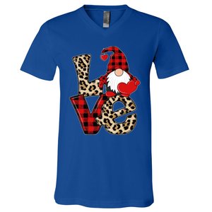 Love Gnomes Leopard Buffalo Plaid Christmas Pajamas Boy Girl Gift V-Neck T-Shirt