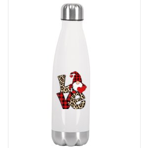 Love Gnomes Leopard Buffalo Plaid Christmas Pajamas Boy Girl Gift Stainless Steel Insulated Water Bottle