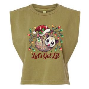 LetS Get Lit Drinking Santa Hat Funny Christmas Opossum Garment-Dyed Women's Muscle Tee