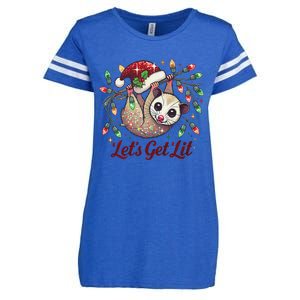 LetS Get Lit Drinking Santa Hat Funny Christmas Opossum Enza Ladies Jersey Football T-Shirt