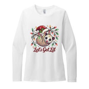 LetS Get Lit Drinking Santa Hat Funny Christmas Opossum Womens CVC Long Sleeve Shirt